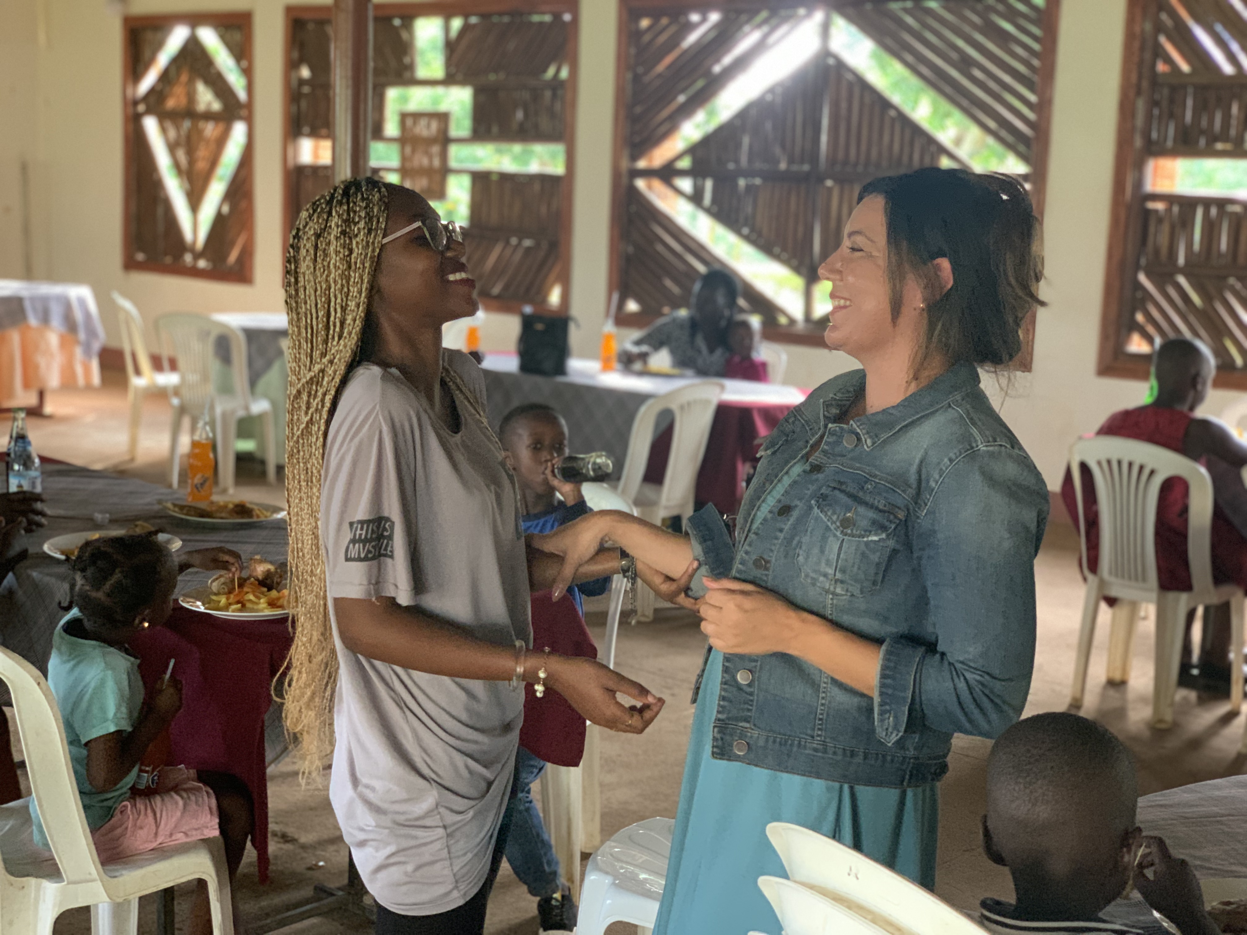 Erica Estrella connects with a Bombo Church leader